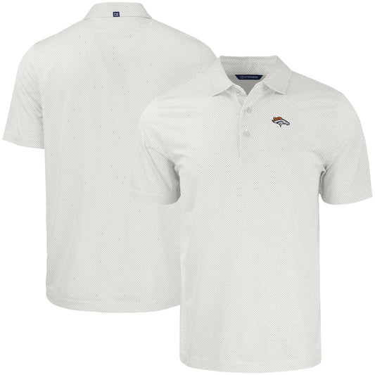 Men's Cutter & Buck White Denver Broncos  Pike Eco Symmetry Print Stretch Recycled Polo