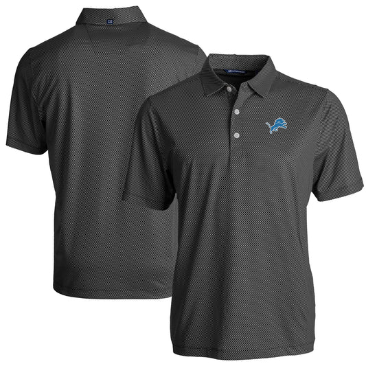 Men's Cutter & Buck Black Detroit Lions  Pike Eco Symmetry Print Stretch Recycled Polo