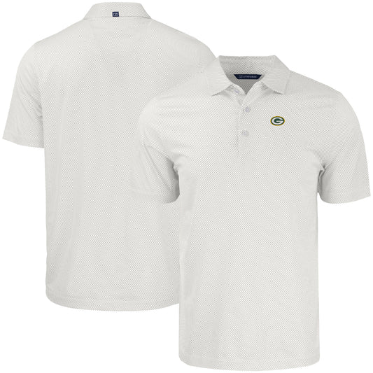 Men's Cutter & Buck White Green Bay Packers  Pike Eco Symmetry Print Stretch Recycled Polo