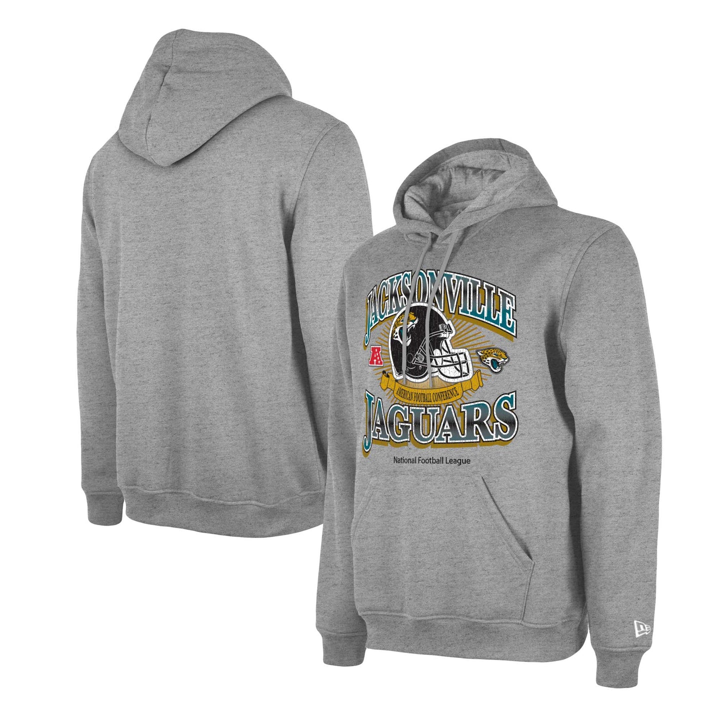 Men's New Era Heather Gray Jacksonville Jaguars Retro Pullover Hoodie