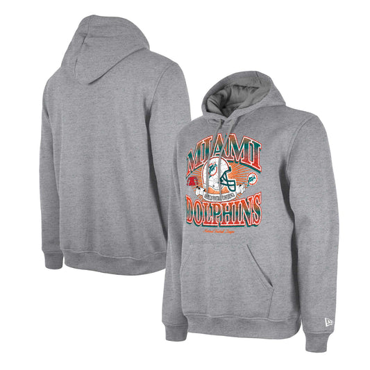 Men's New Era Heather Gray Miami Dolphins Retro Pullover Hoodie