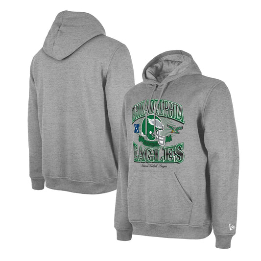 Men's New Era Heather Gray Philadelphia Eagles Retro Pullover Hoodie