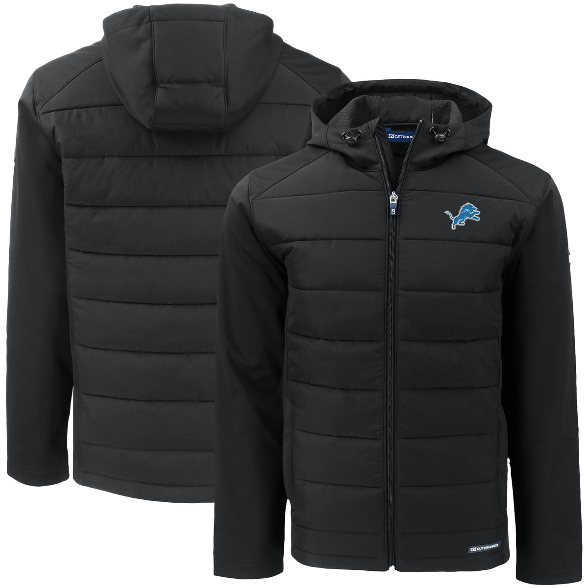 Men's Cutter & Buck Black Detroit Lions  Big & Tall Evoke Hybrid Eco Softshell Recycled Full-Zip Hooded Jacket