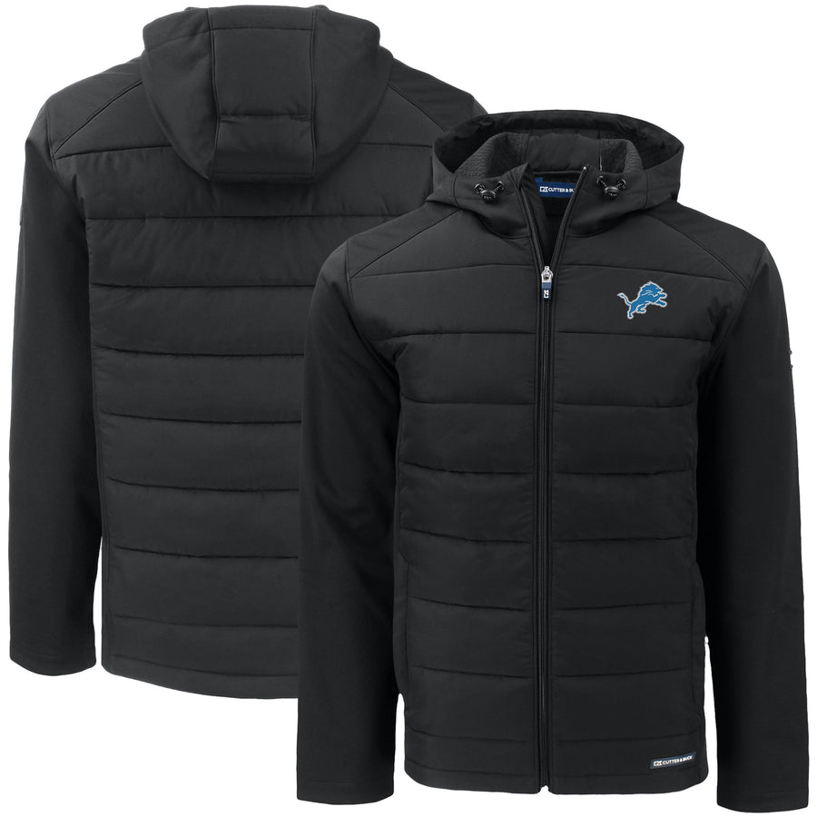 Men's Cutter & Buck Black Detroit Lions  Big & Tall Evoke Hybrid Eco Softshell Recycled Full-Zip Hooded Jacket