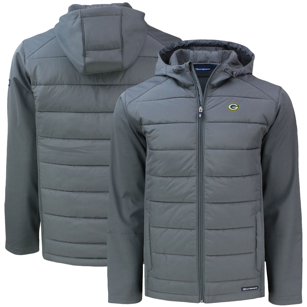 Men's Cutter & Buck Gray Green Bay Packers  Big & Tall Evoke Hybrid Eco Softshell Recycled Full-Zip Hooded Jacket