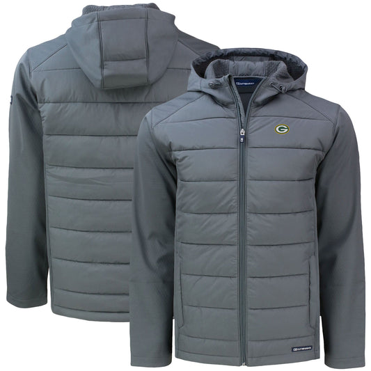 Men's Cutter & Buck Gray Green Bay Packers  Big & Tall Evoke Hybrid Eco Softshell Recycled Full-Zip Hooded Jacket