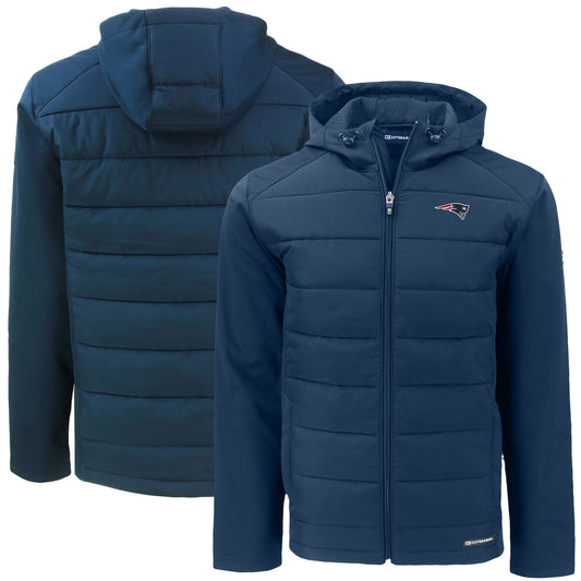 Men's Cutter & Buck Navy New England Patriots  Big & Tall Evoke Hybrid Eco Softshell Recycled Full-Zip Hooded Jacket