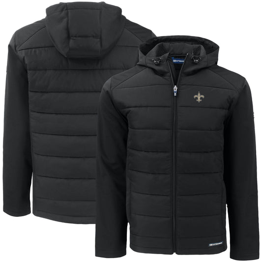 Men's Cutter & Buck Black New Orleans Saints  Big & Tall Evoke Hybrid Eco Softshell Recycled Full-Zip Hooded Jacket