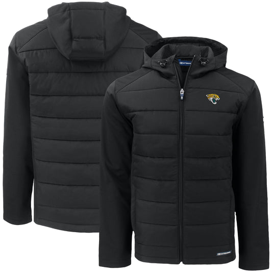Men's Cutter & Buck Black Jacksonville Jaguars  Big & Tall Evoke Hybrid Eco Softshell Recycled Full-Zip Hooded Jacket