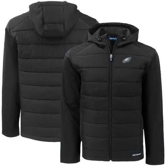 Men's Cutter & Buck Black Philadelphia Eagles  Big & Tall Evoke Hybrid Eco Softshell Recycled Full-Zip Hooded Jacket