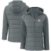 Women's Cutter & Buck Gray Pittsburgh Steelers Evoke PrimaLoft Hybrid Eco Softshell Recycled Full-Zip Hooded Jacket