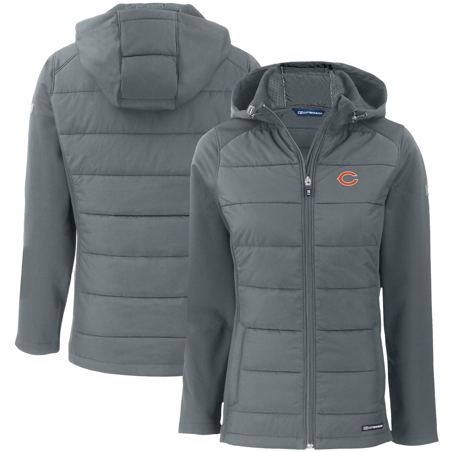 Women's Cutter & Buck Gray Chicago Bears Evoke PrimaLoft Hybrid Eco Softshell Recycled Full-Zip Hooded Jacket