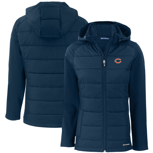 Women's Cutter & Buck Navy Chicago Bears Evoke PrimaLoft Hybrid Eco Softshell Recycled Full-Zip Hooded Jacket