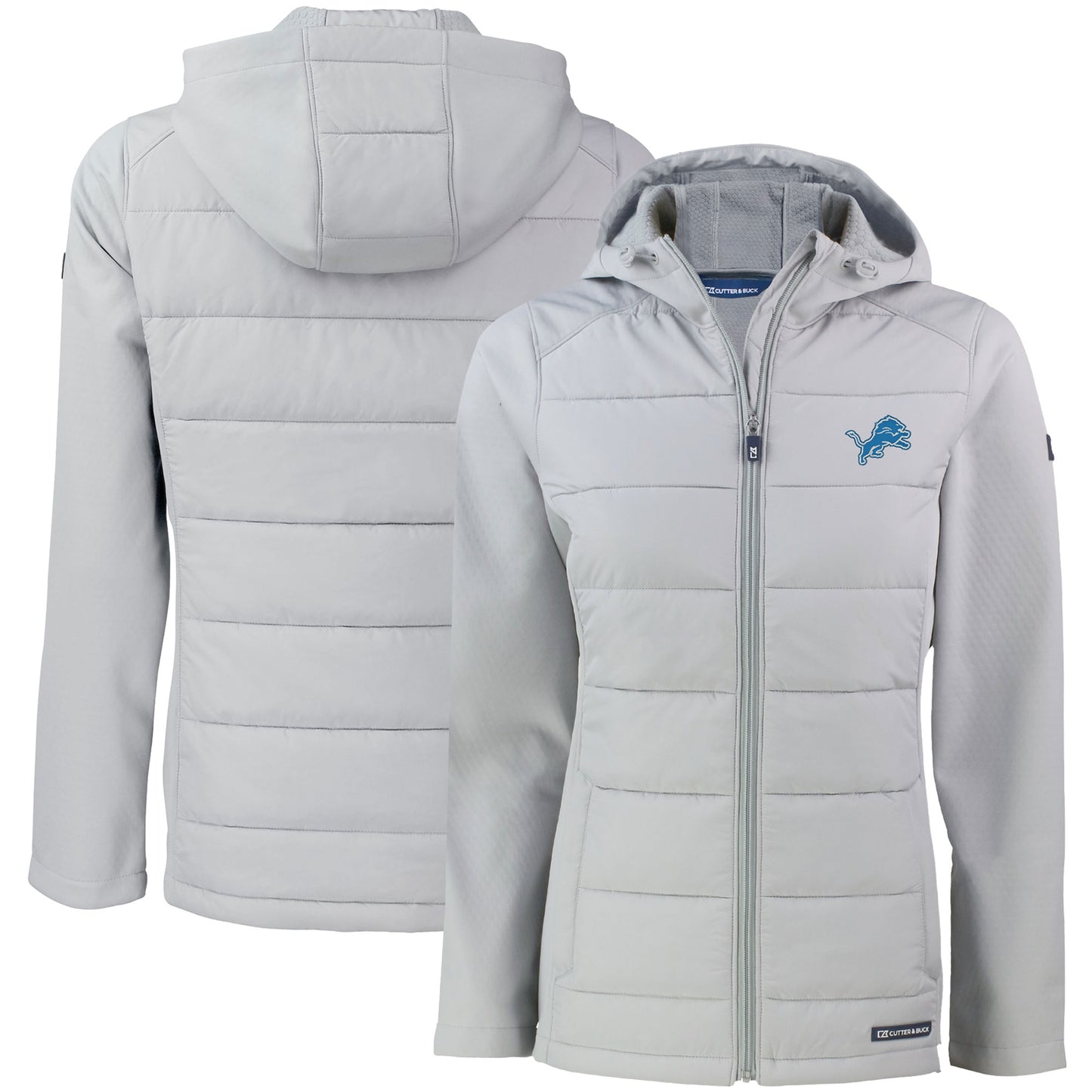 Women's Cutter & Buck Gray Detroit Lions Evoke PrimaLoft Hybrid Eco Softshell Recycled Full-Zip Hooded Jacket