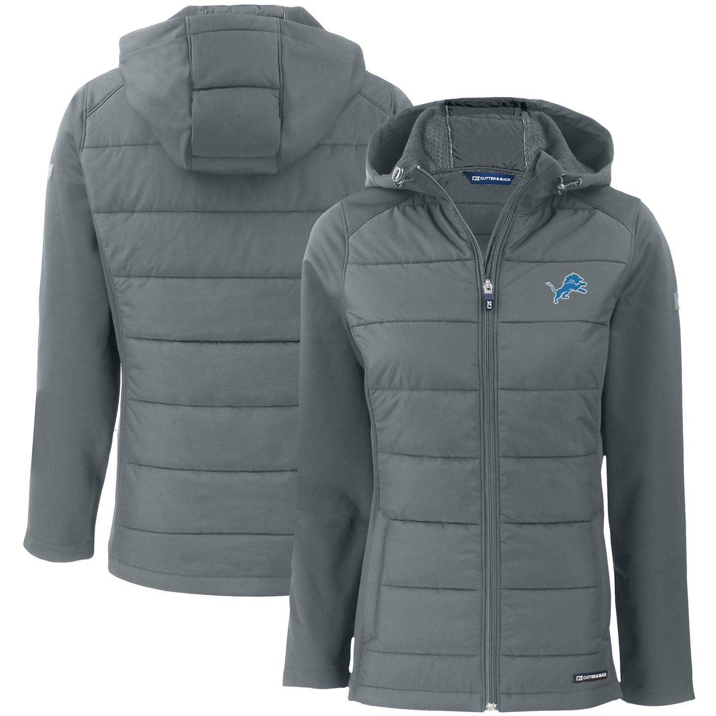 Women's Cutter & Buck Gray Detroit Lions Evoke PrimaLoft Hybrid Eco Softshell Recycled Full-Zip Hooded Jacket