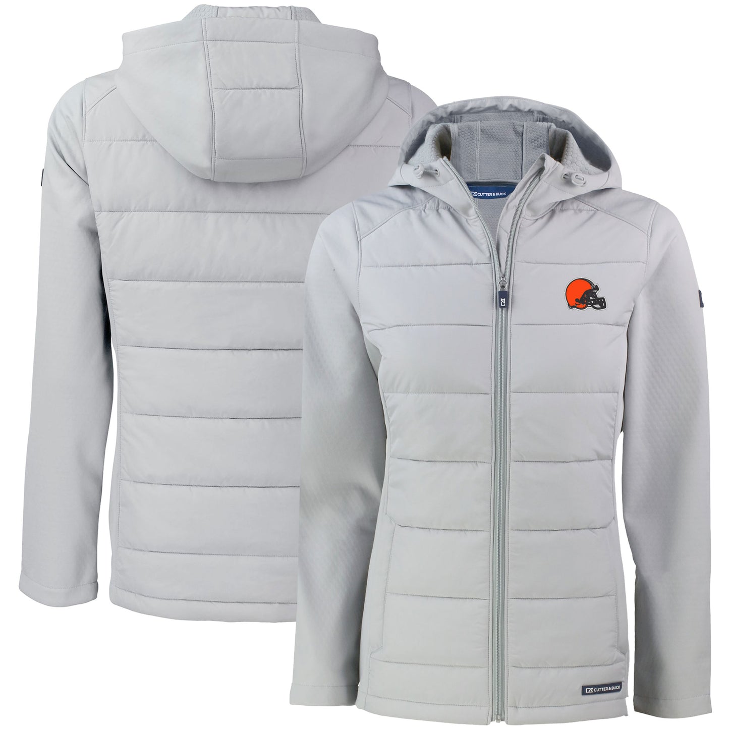 Women's Cutter & Buck Gray Cleveland Browns Evoke PrimaLoft Hybrid Eco Softshell Recycled Full-Zip Hooded Jacket