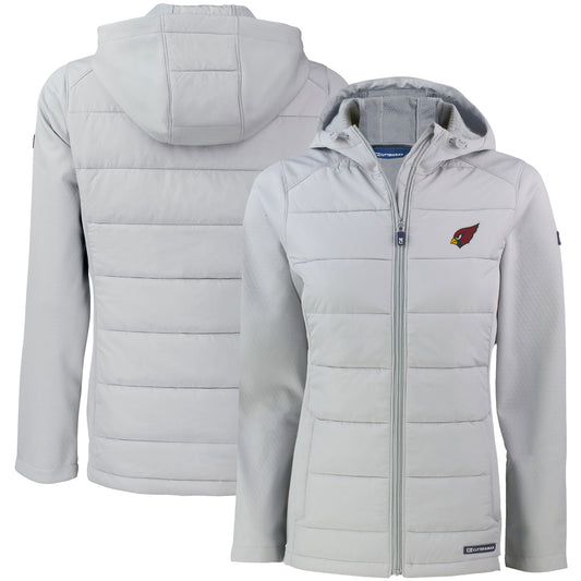 Women's Cutter & Buck Gray Arizona Cardinals Evoke PrimaLoft Hybrid Eco Softshell Recycled Full-Zip Hooded Jacket