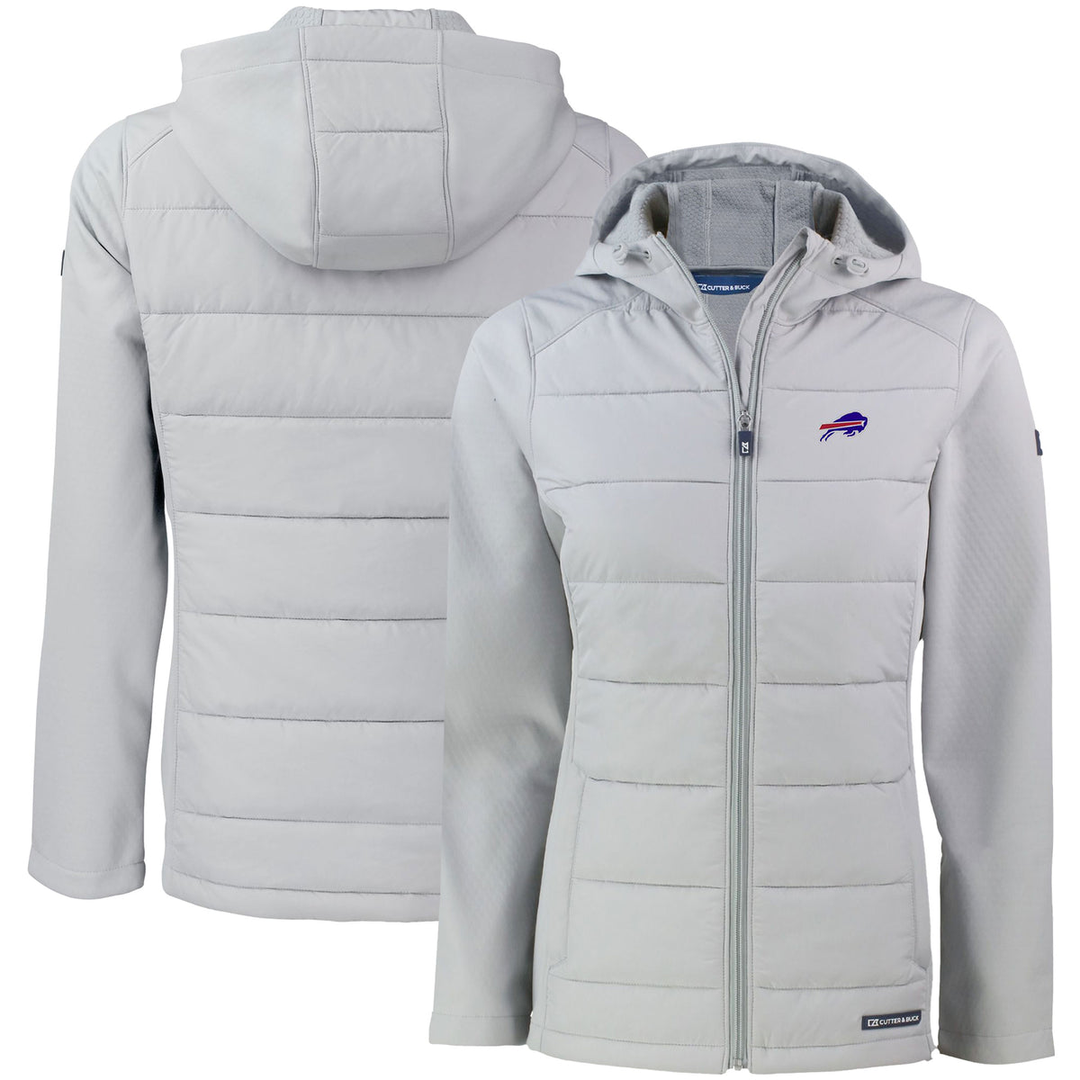 Women's Cutter & Buck Gray Buffalo Bills Evoke PrimaLoft Hybrid Eco Softshell Recycled Full-Zip Hooded Jacket