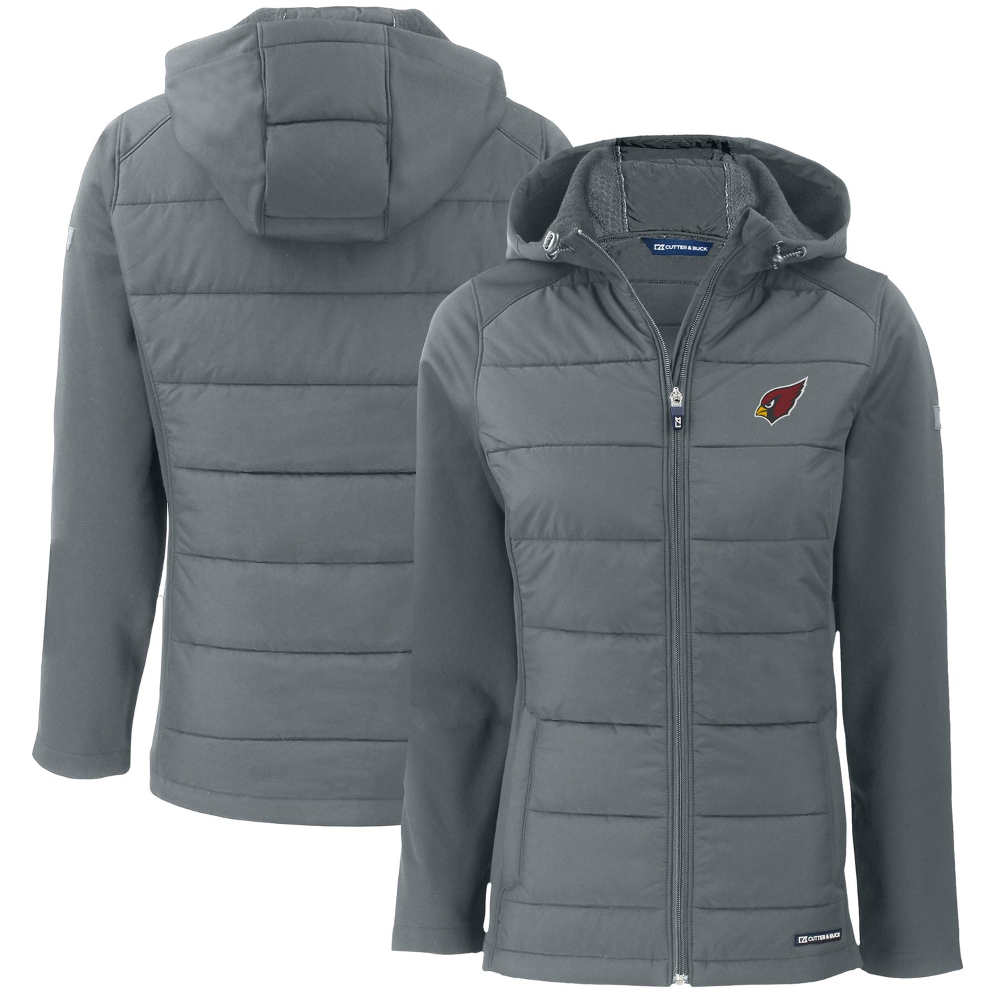 Women's Cutter & Buck Gray Arizona Cardinals Evoke PrimaLoft Hybrid Eco Softshell Recycled Full-Zip Hooded Jacket