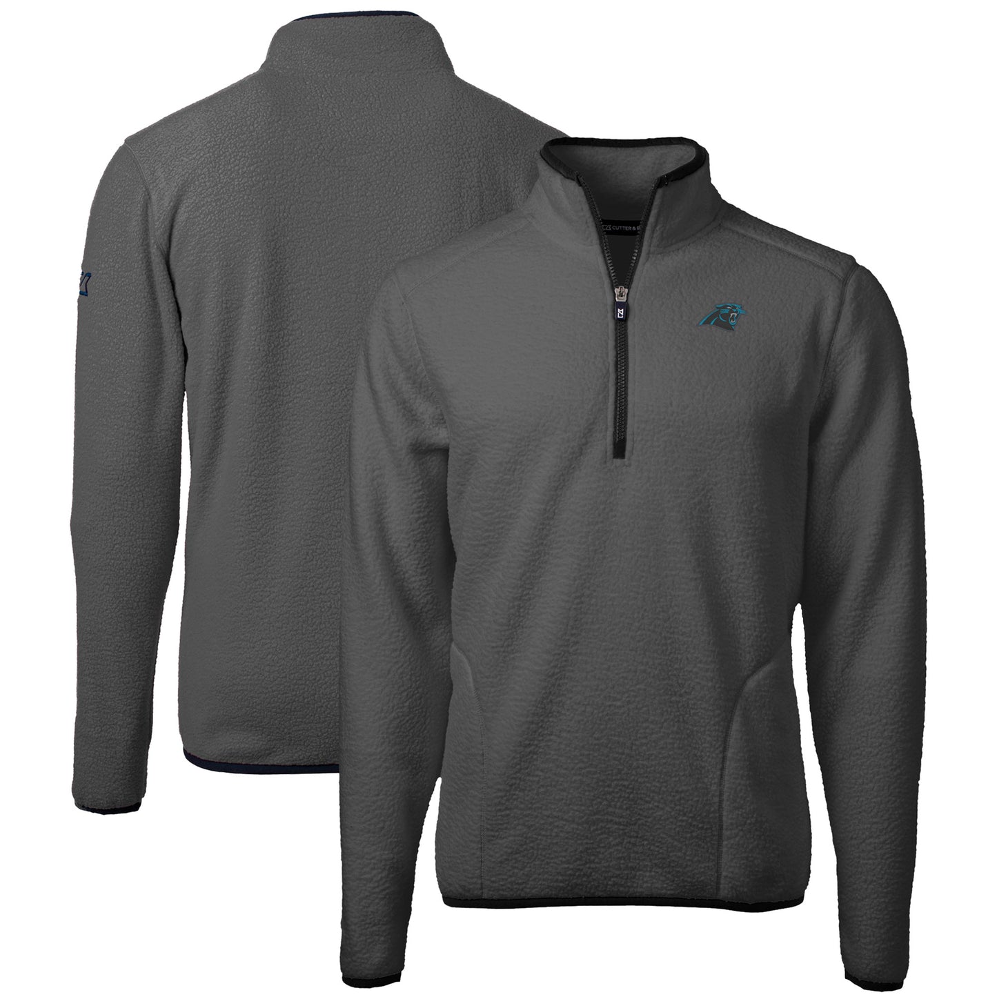 Men's Cutter & Buck Gray Carolina Panthers  Cascade Eco Sherpa Fleece Quarter-Zip Pullover Jacket