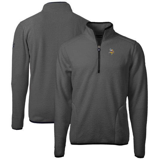 Men's Cutter & Buck Gray Minnesota Vikings  Cascade Eco Sherpa Fleece Quarter-Zip Pullover Jacket