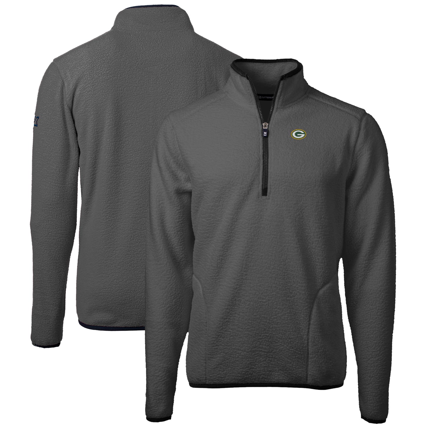 Men's Cutter & Buck Gray Green Bay Packers  Cascade Eco Sherpa Fleece Quarter-Zip Pullover Jacket