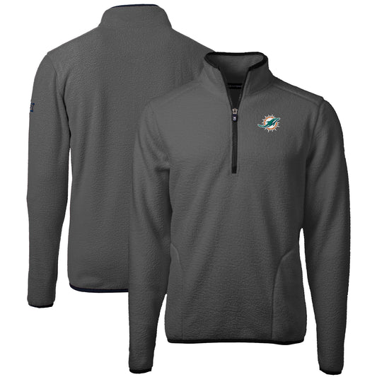 Men's Cutter & Buck Gray Miami Dolphins  Cascade Eco Sherpa Fleece Quarter-Zip Pullover Jacket