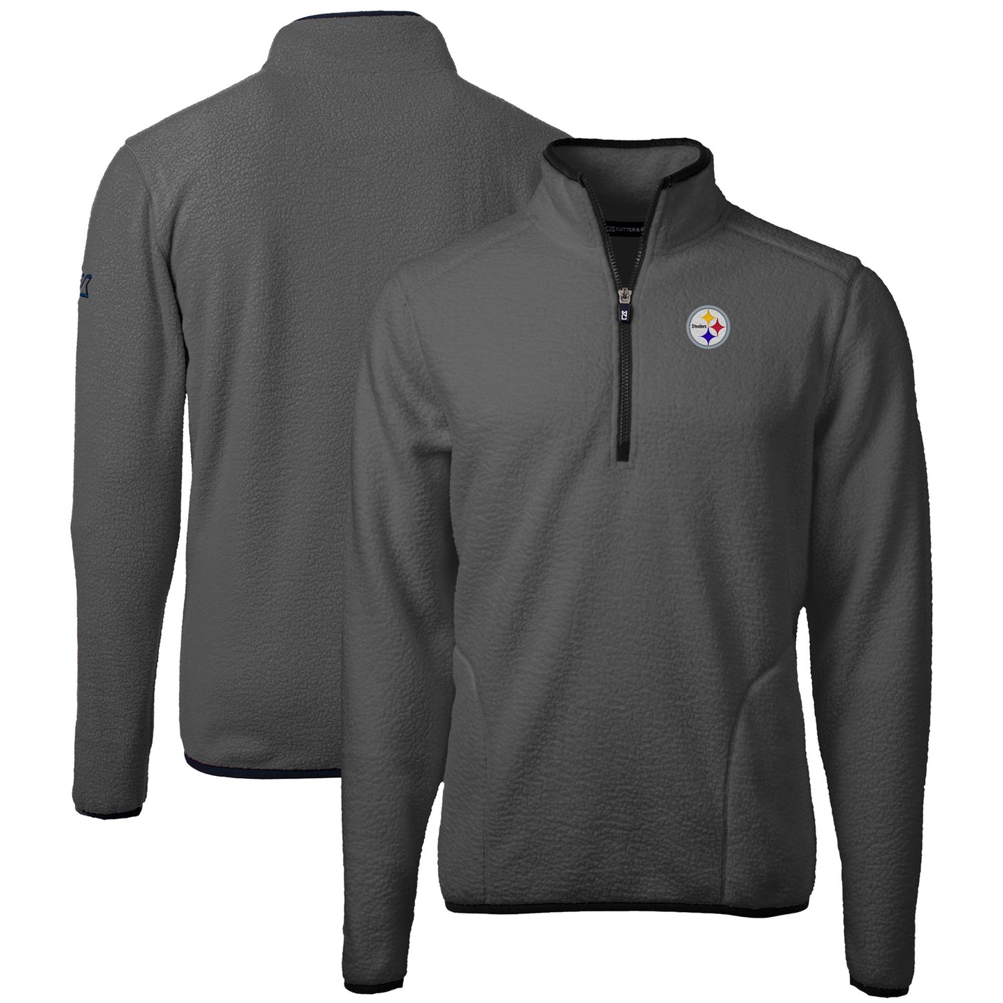 Men's Cutter & Buck Gray Pittsburgh Steelers  Cascade Eco Sherpa Fleece Quarter-Zip Pullover Jacket