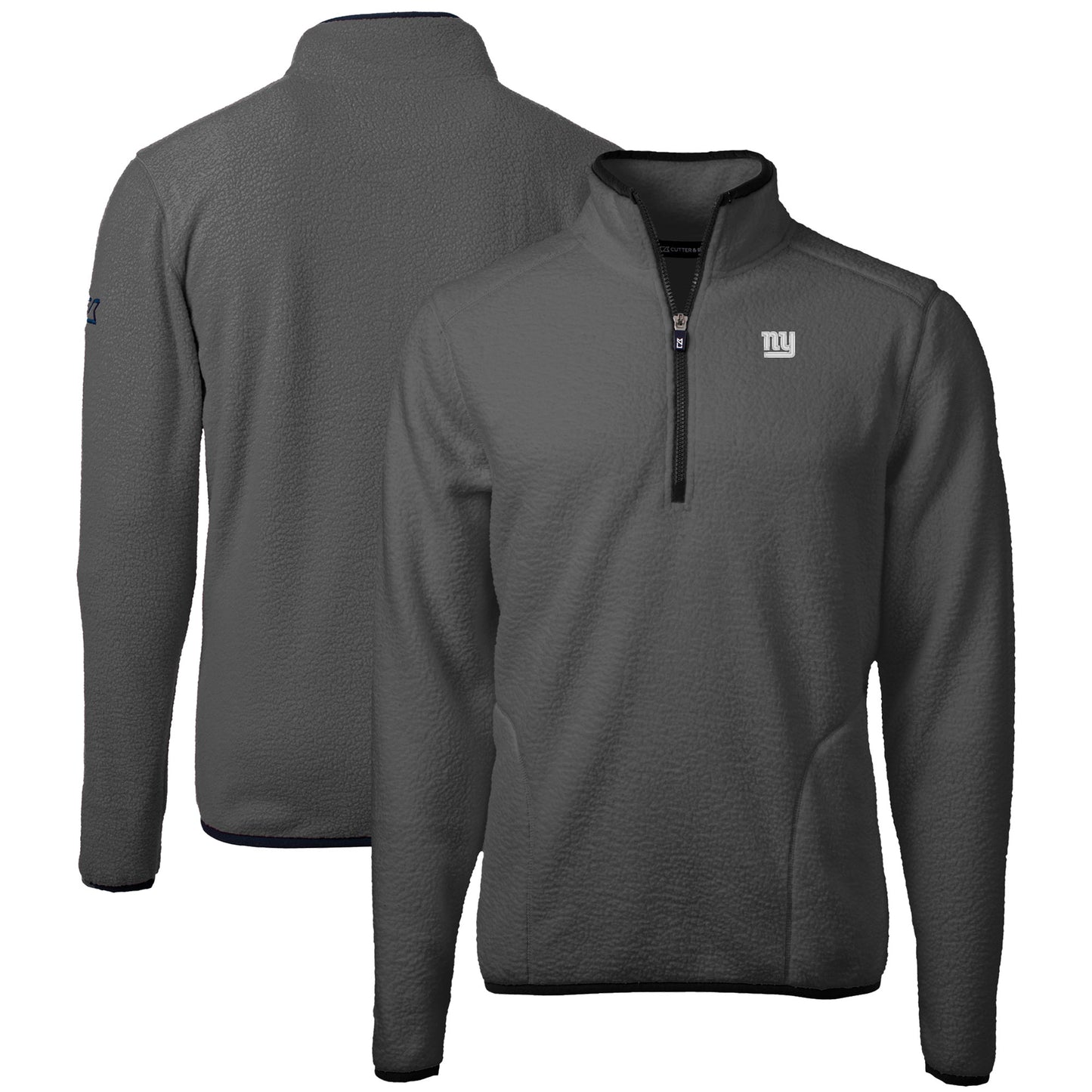 Men's Cutter & Buck Gray New York Giants  Cascade Eco Sherpa Fleece Quarter-Zip Pullover Jacket