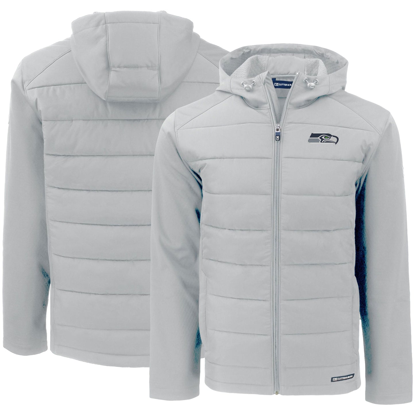 Men's Cutter & Buck Gray Seattle Seahawks  Evoke PrimaLoft Hybrid Eco Softshell Recycled Full-Zip Hooded Jacket