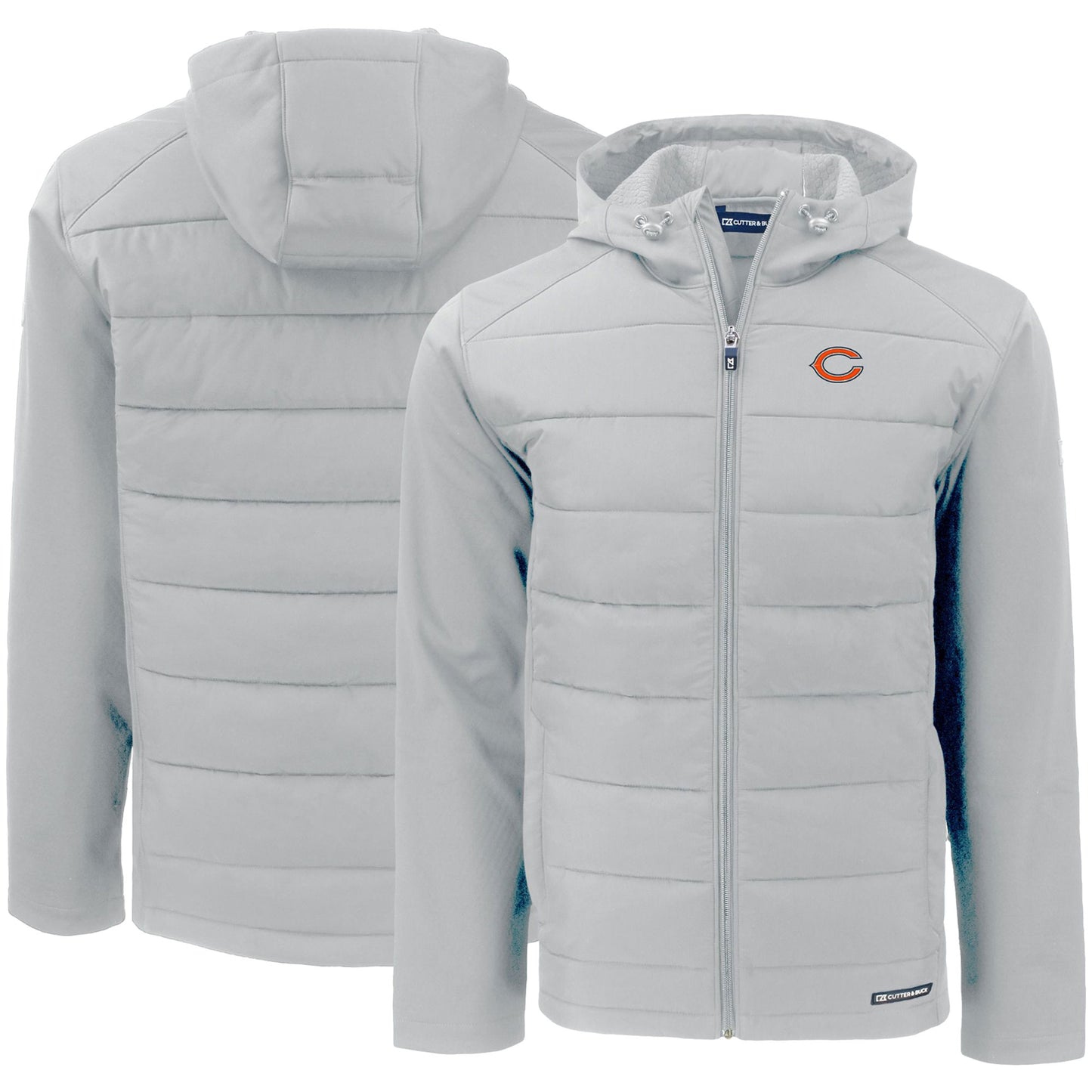 Men's Cutter & Buck Gray Chicago Bears  Evoke PrimaLoft Hybrid Eco Softshell Recycled Full-Zip Hooded Jacket