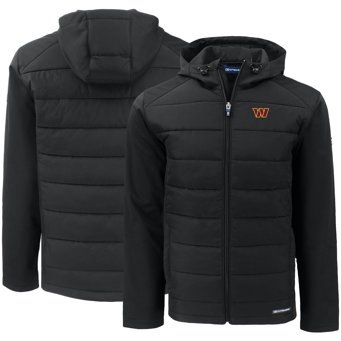 Men's Cutter & Buck Black Washington Commanders  Evoke PrimaLoft Hybrid Eco Softshell Recycled Full-Zip Hooded Jacket