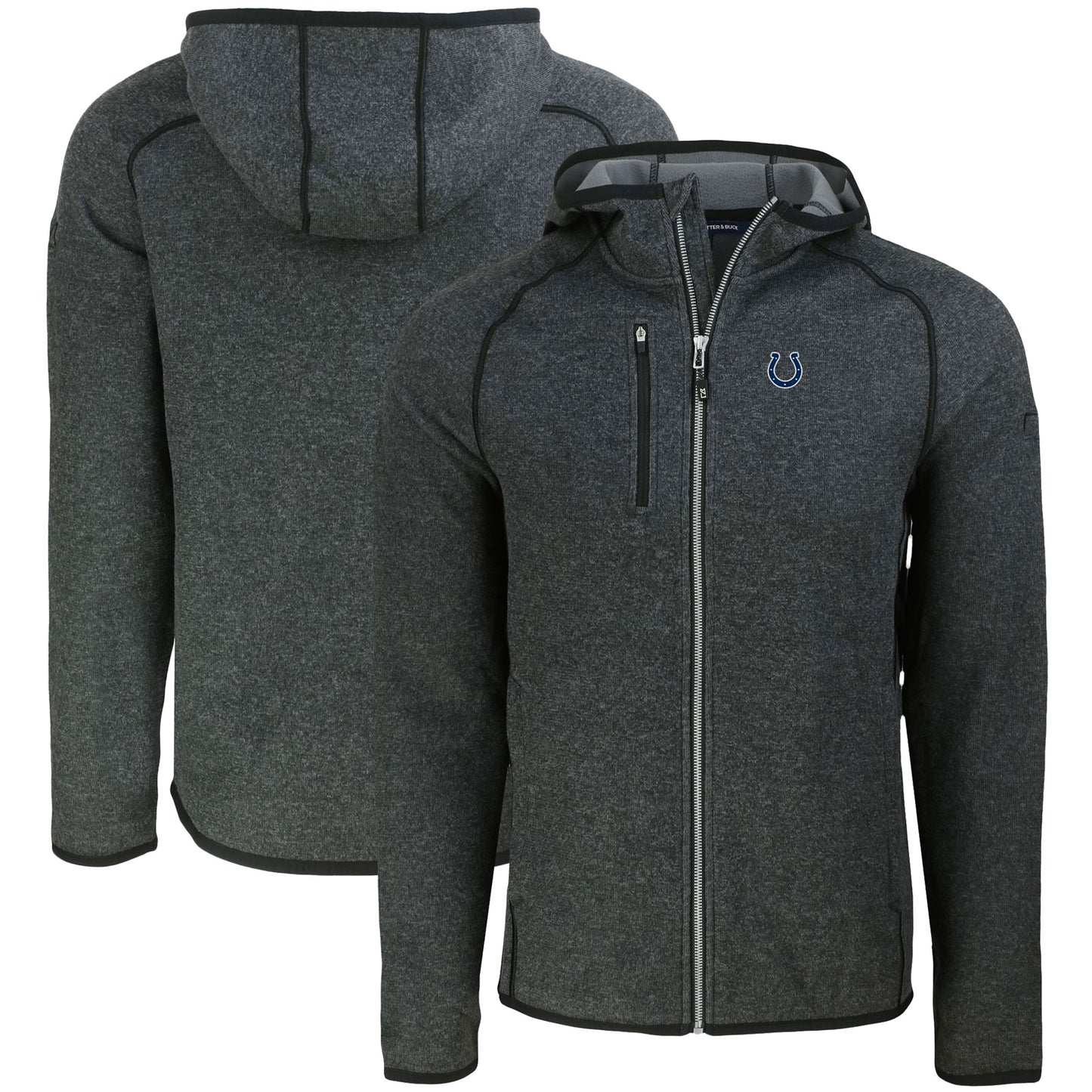 Men's Cutter & Buck Heather Charcoal Indianapolis Colts  Mainsail Full-Zip Hooded Jacket