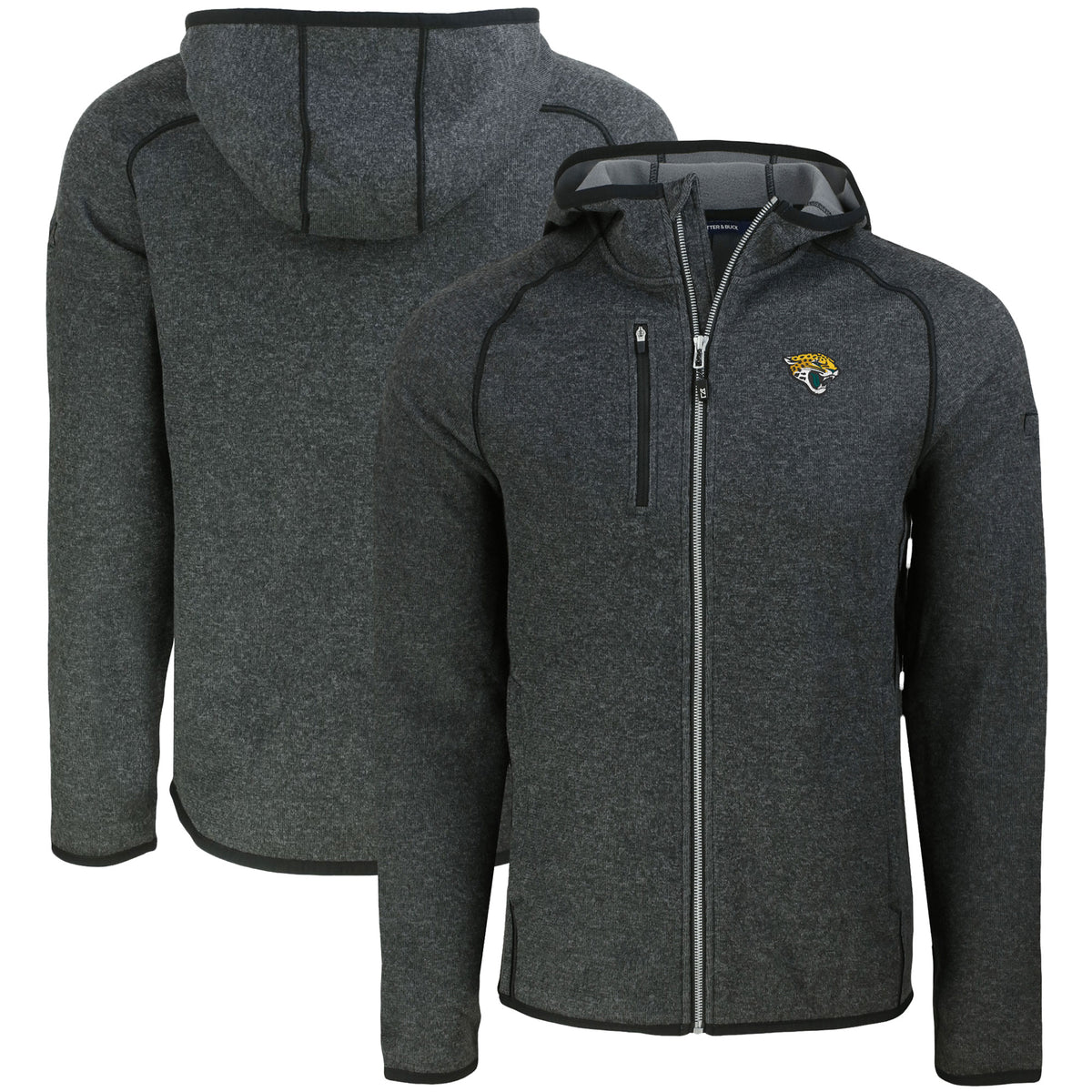 Men's Cutter & Buck Heather Charcoal Jacksonville Jaguars  Mainsail Full-Zip Hooded Jacket
