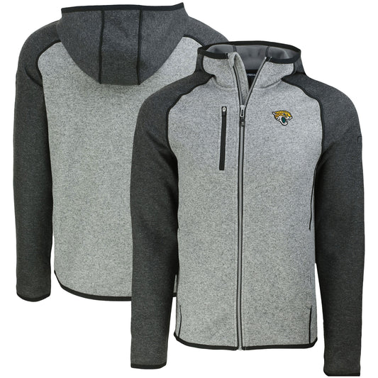 Men's Cutter & Buck Heather Gray Jacksonville Jaguars  Mainsail Full-Zip Hooded Jacket
