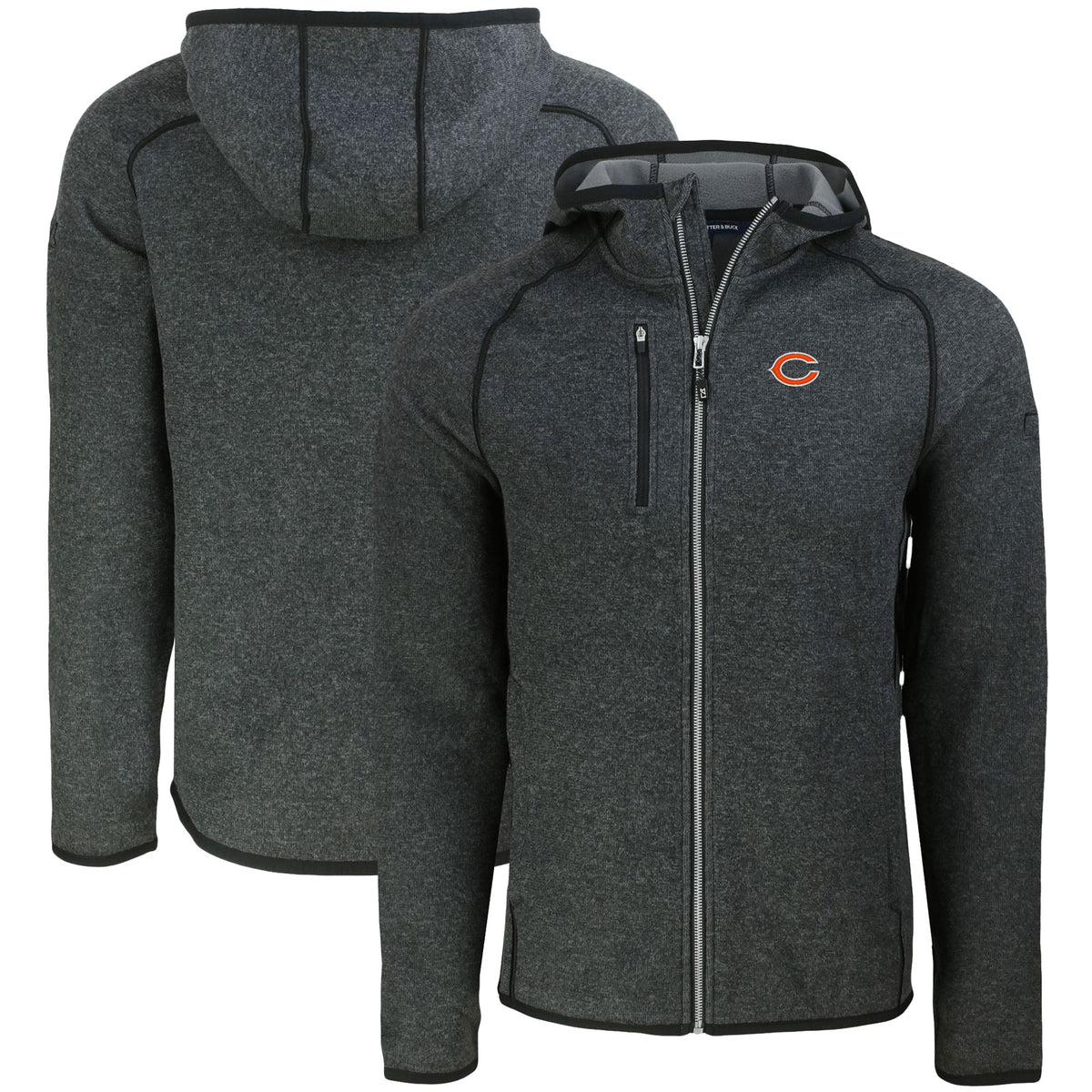 Men's Cutter & Buck Heather Charcoal Chicago Bears  Mainsail Full-Zip Hooded Jacket