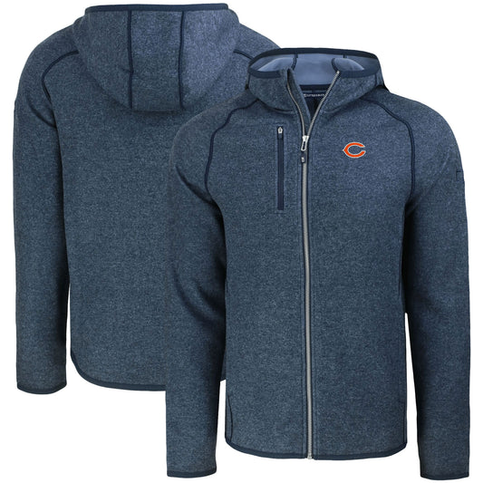 Men's Cutter & Buck Heather Navy Chicago Bears  Mainsail Full-Zip Hooded Jacket