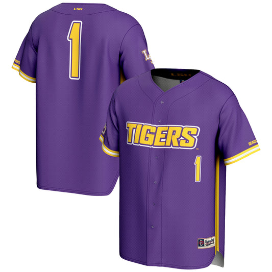 Men's GameDay Greats #1 Purple LSU Tigers Lightweight Baseball Fashion Jersey