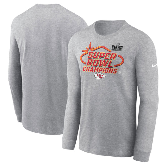 Men's Nike Heather Gray Kansas City Chiefs Super Bowl LVIII Champions Locker Room Trophy Collection Long Sleeve T-Shirt