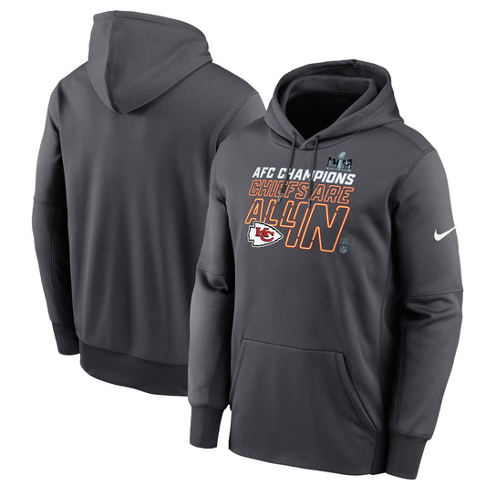 Men's Nike  Anthracite Kansas City Chiefs 2023 AFC Champions Locker Room Trophy Collection Pullover Hoodie