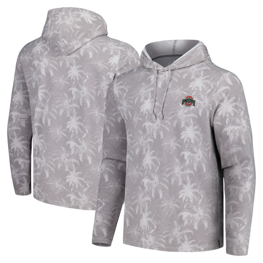 Men's Tommy Bahama Gray Ohio State Buckeyes Palm Frenzy Hoodie Long Sleeve T-Shirt