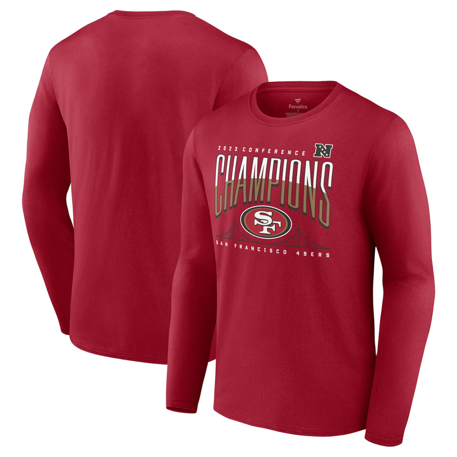 Men's Fanatics Scarlet San Francisco 49ers 2023 NFC Champions Hometown Not Done Long Sleeve T-Shirt
