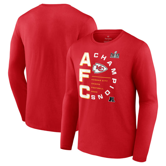 Men's Fanatics Red Kansas City Chiefs 2023 AFC Champions Right Side Draw Long Sleeve T-Shirt