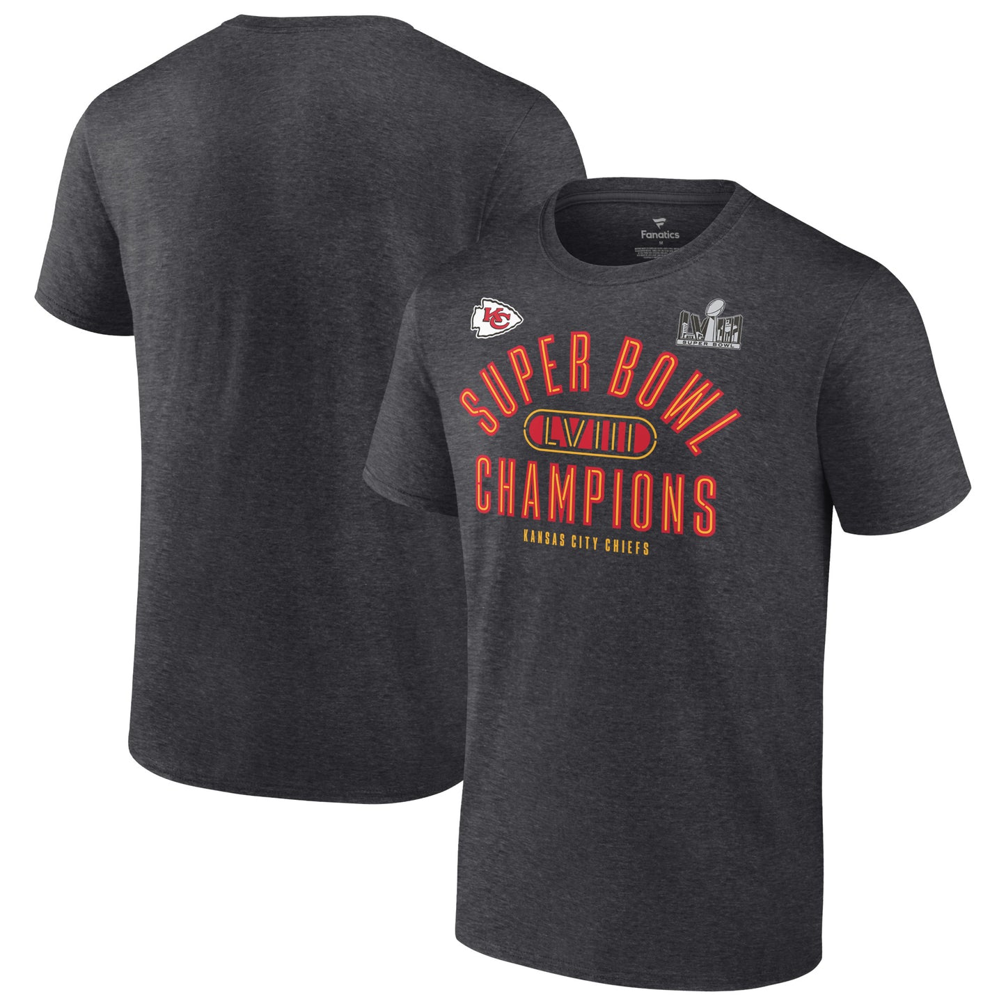 Men's Fanatics Heather Charcoal Kansas City Chiefs Super Bowl LVIII Champions Under The Lights T-Shirt