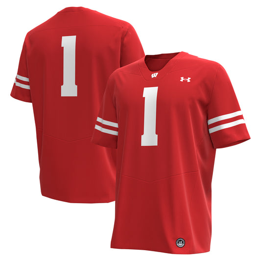 Men's Under Armour #1 Red Wisconsin Badgers Replica Football Jersey