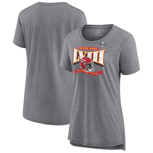 Women's Fanatics  Heather Gray Kansas City Chiefs Super Bowl LVIII Our Pastime Tri-Blend Scoop Neck T-Shirt