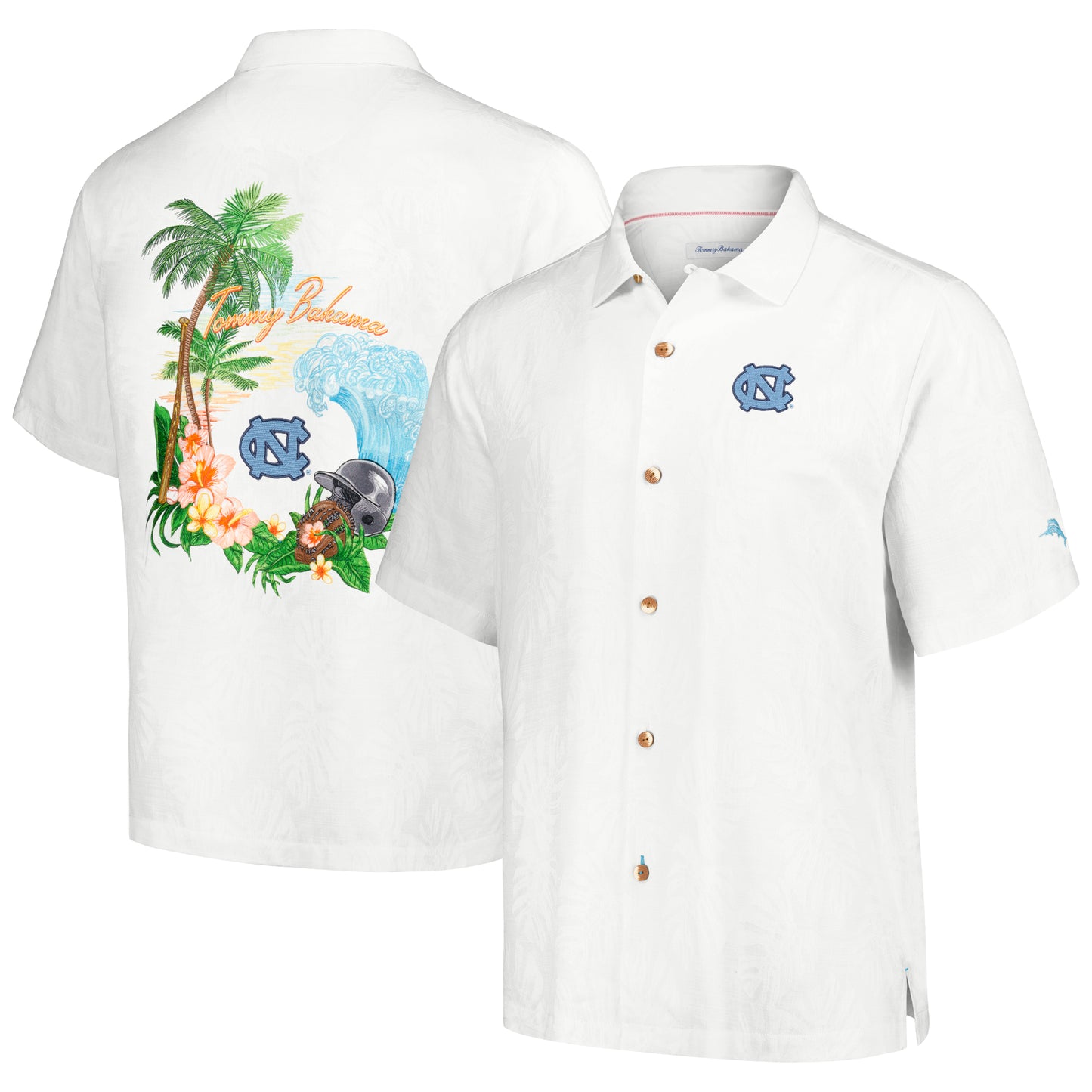 Men's Tommy Bahama White North Carolina Tar Heels Castaway Game Camp Button-Up Shirt