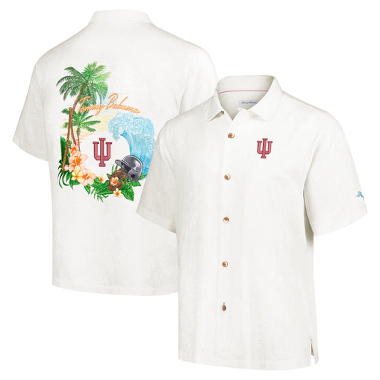 Men's Tommy Bahama Cream Indiana Hoosiers Castaway Game Camp Button-Up Shirt