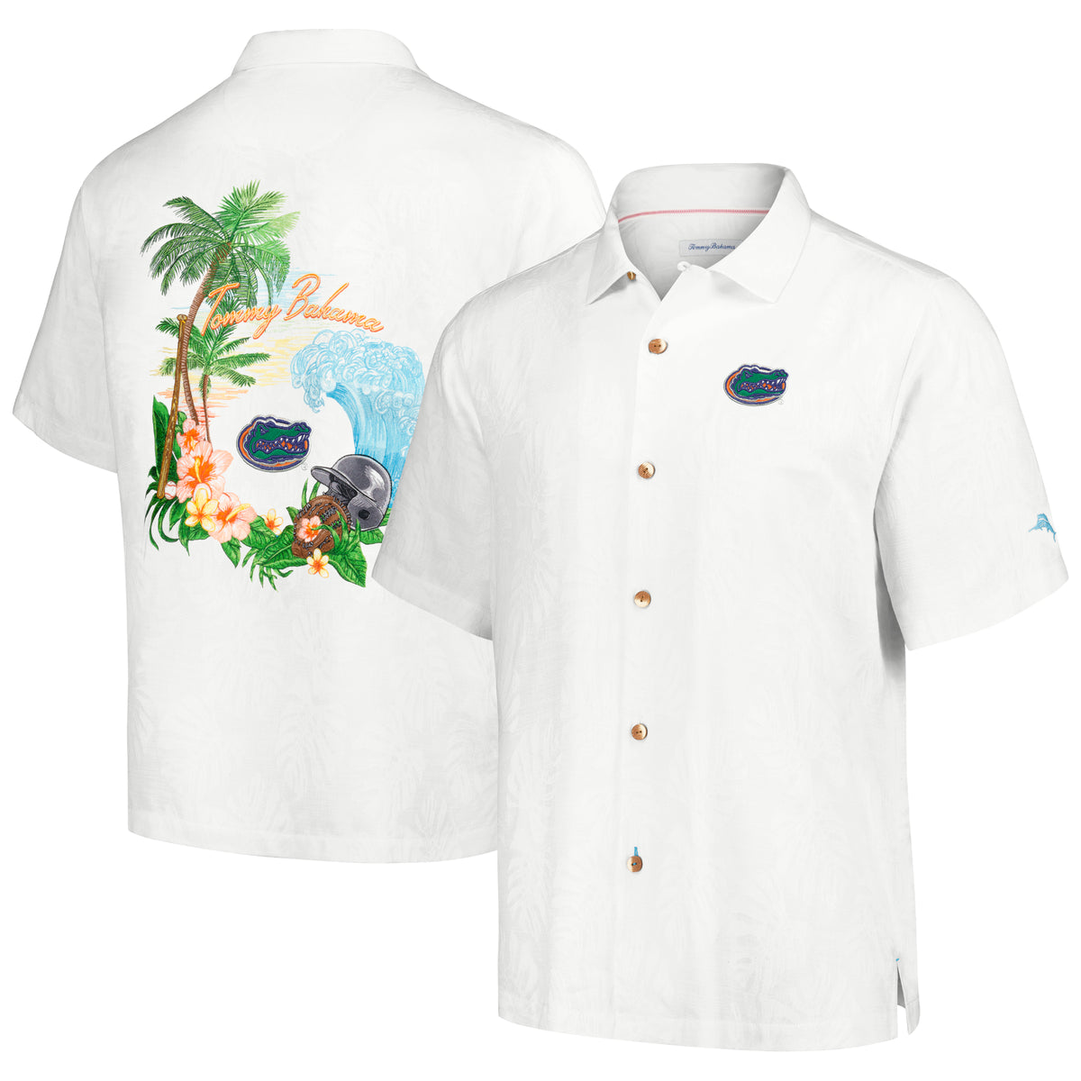 Men's Tommy Bahama White Florida Gators Castaway Game Camp Button-Up Shirt