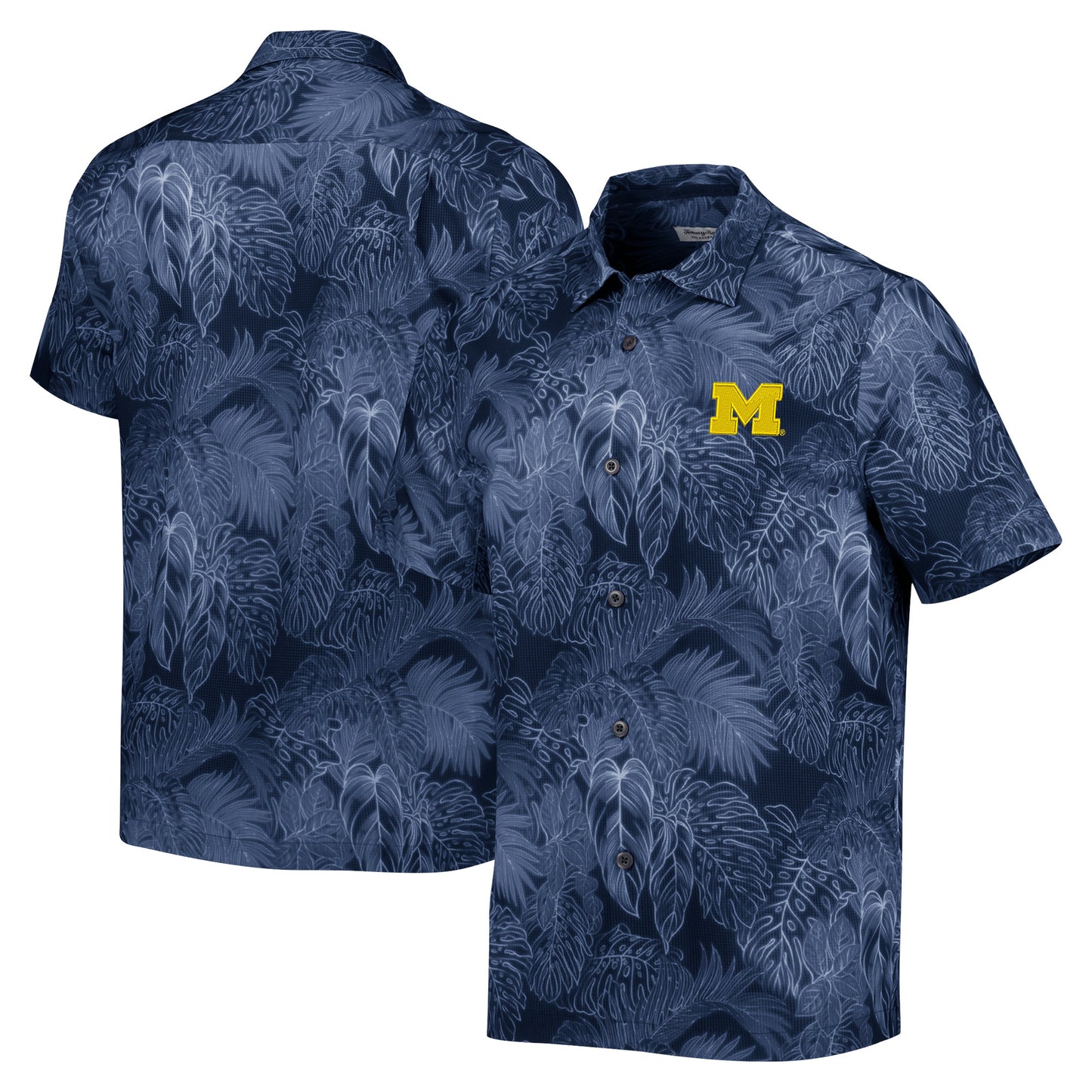 Men's Tommy Bahama Navy Michigan Wolverines Coast Luminescent Fronds IslandZone Button-Up Camp Shirt